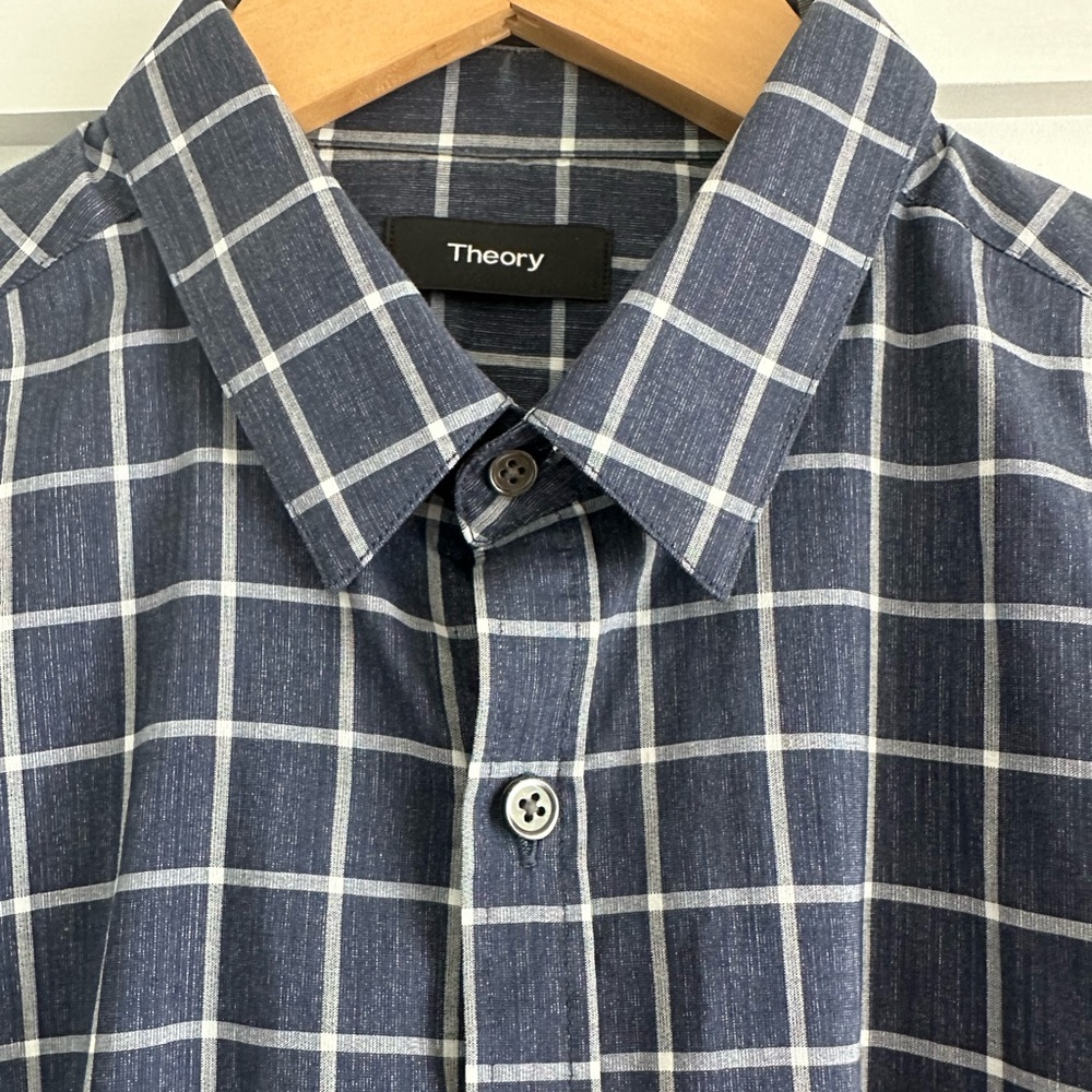 Theory Navy/White Checkered Button-Down (Zach PS style; size M)